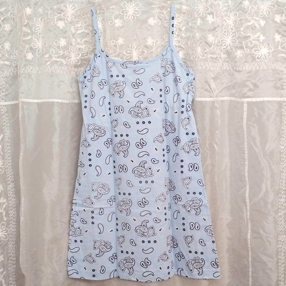 NEW Light Blue Cotton Nightie, Navy & White Paisley, M - Picture 3 of 7